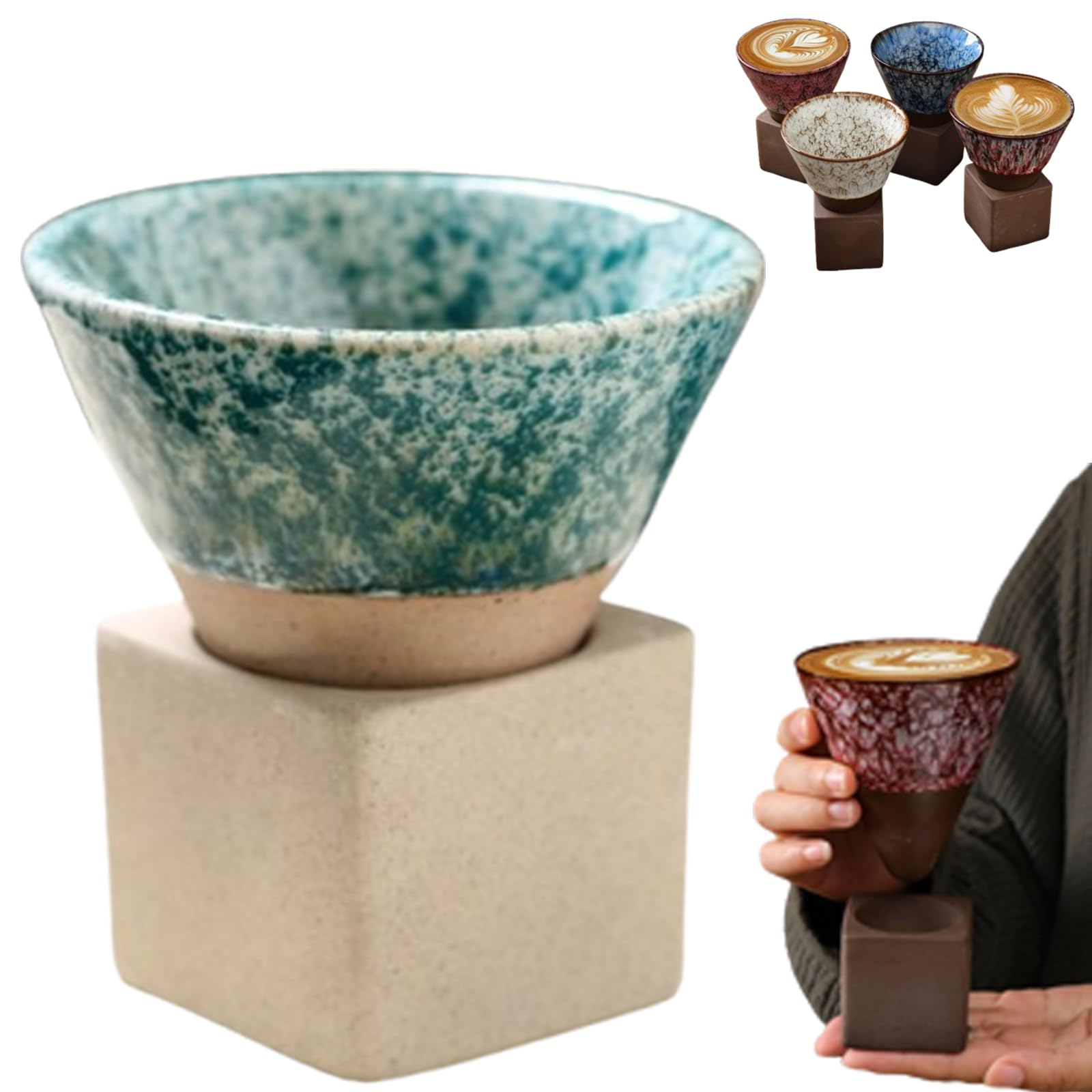 Tazza Da Tè Giapponese In Ceramica Grezza – Forma A Cono Triangolare 100 Ml Con Base – Artigianale