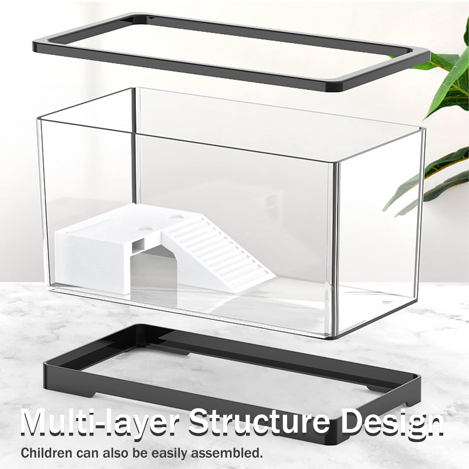 Tanque de Tortuga de plástico para Acuario, Tortugas de Peces, hábitat Transparente para Reptiles con Accesorios, fácil de Limpiar, para cangrejos ermitaños, (60 x 30 x 29 cm)