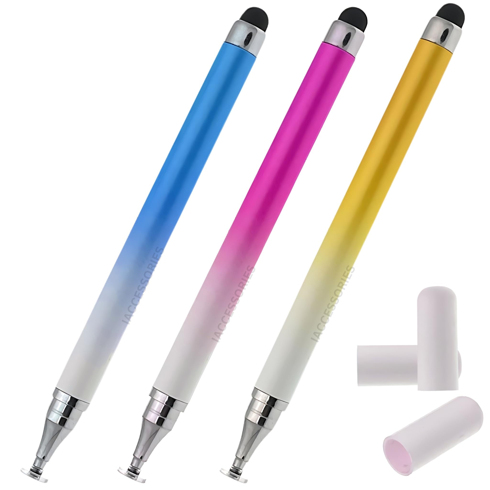iAccessories Dual-Sided Stylus Pen for All Touch Screens - Compatible with iOS, Android Mobile Phones, Tablets - Pack of 3 (Blue, Pink, Yellow)-image-11