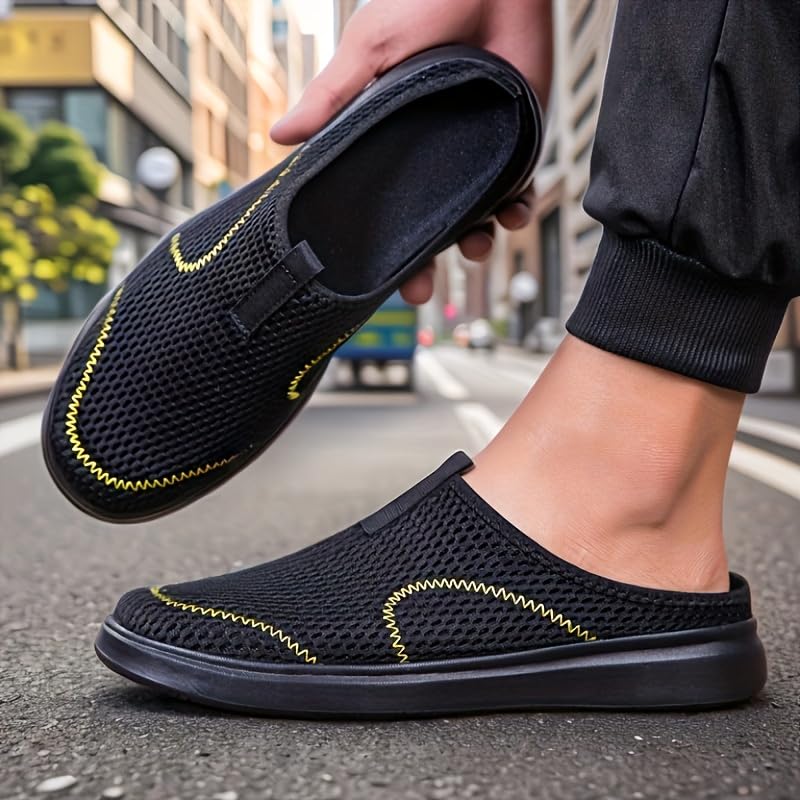 Summer Men's Casual Sports Shoes, Half-Support Design, mesh for Breathability and no Stuffiness, no Laces for Lazy People to wear on one Foot, Large for Home and Commuting3