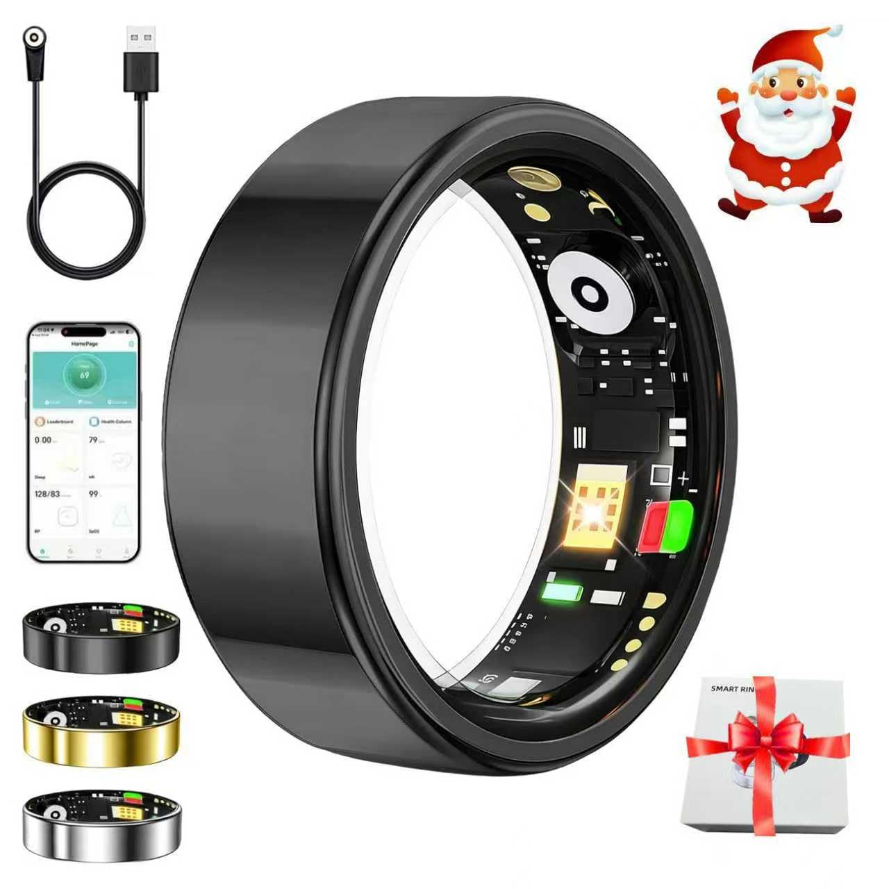 White Elephant Gifts for Adults,Gifts Christmas for Women Men,Smart Ring for Women Men - Sleep Monitoring/Blood Oxygen/Motion Tracking,Waterproof & No Subscription Required Black 8-picture-27