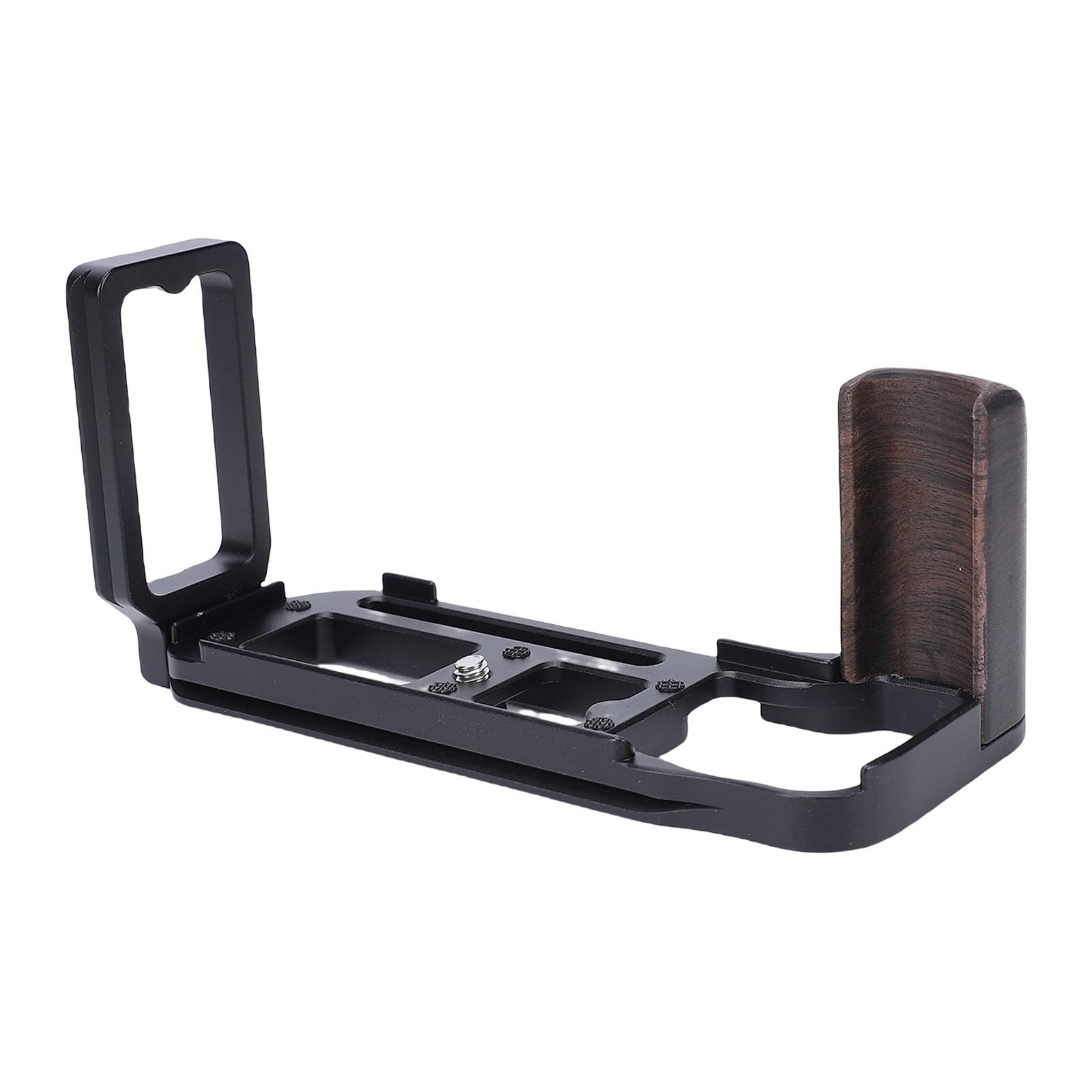 Piastra a L per Impugnatura della Fotocamera, Staffa a L per Impugnatura in Legno a Sgancio Rapido, Piastra di Montaggio per Treppiede con Cuscinetto Antiscivolo, Foro per Vite da 1/4 (BLACK)