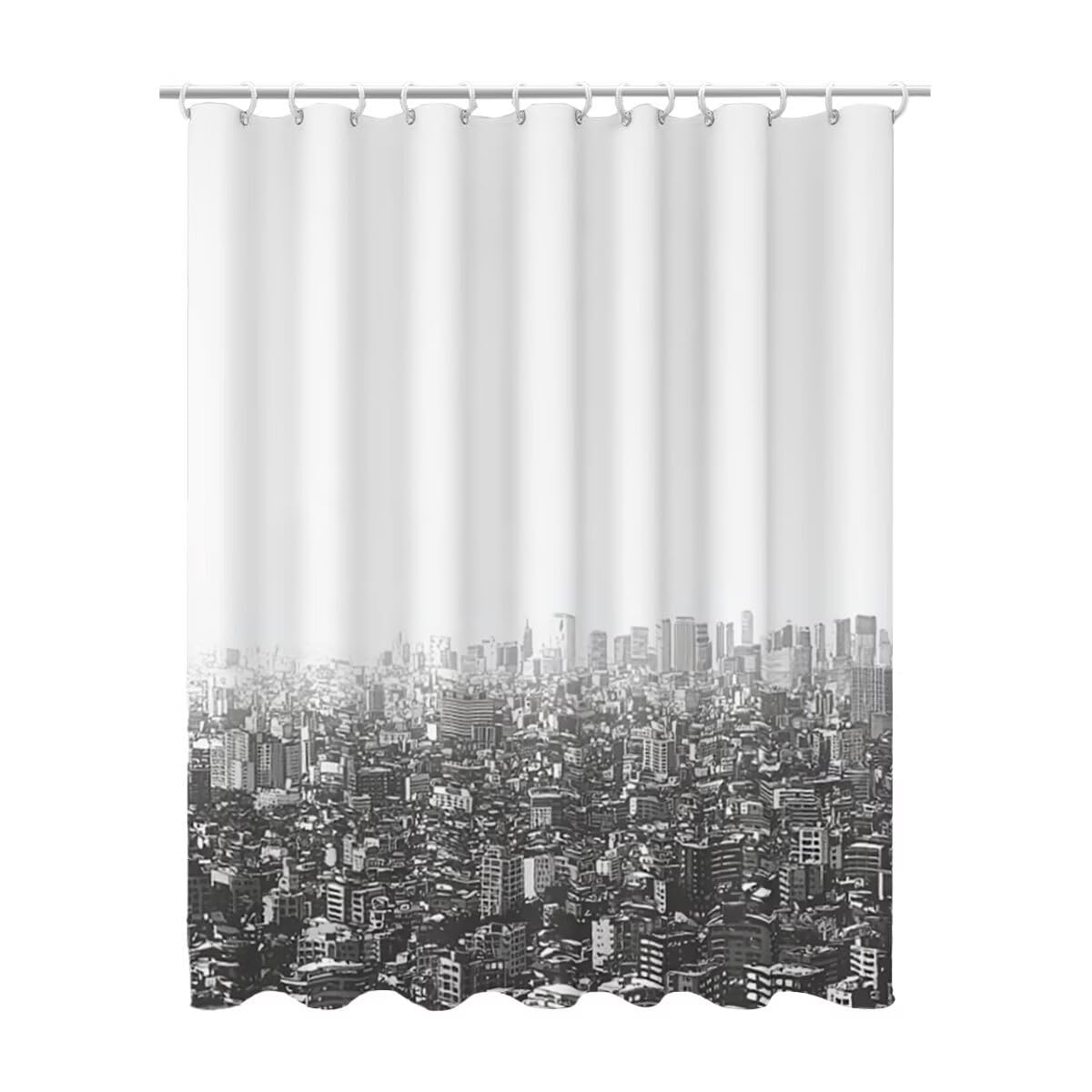 Grau Duschvorhang 240x200, Duschrollo mit 12 Duschvorhang Haken, Einfach Shower Curtains Beschwerter Saum, Waschbar Polyester Stoff Wasserdicht Extra Lang für Badewanne Badezimmer, Geschenke -3983