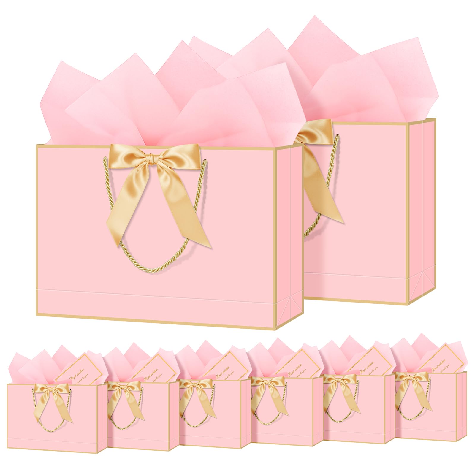 NADSSJL 6 Pcs Medium Gift Bags for Present - Birthday Gift Bag with Wrappers and Cards, Party Bags with Handles for Weddings, Birthdays, Parties, Valentine's Day and Christmas (Pink) — image 1