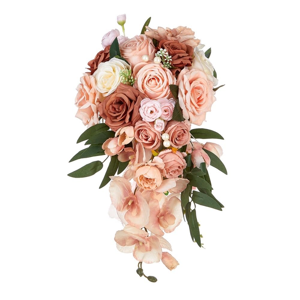 Huffa Bouquet5955 Caramel Rose Wedding Dress Flower Simulation Bouquet - Perfect For Bridal Bouquets And Floral Arrangements(Bouquet5955)
