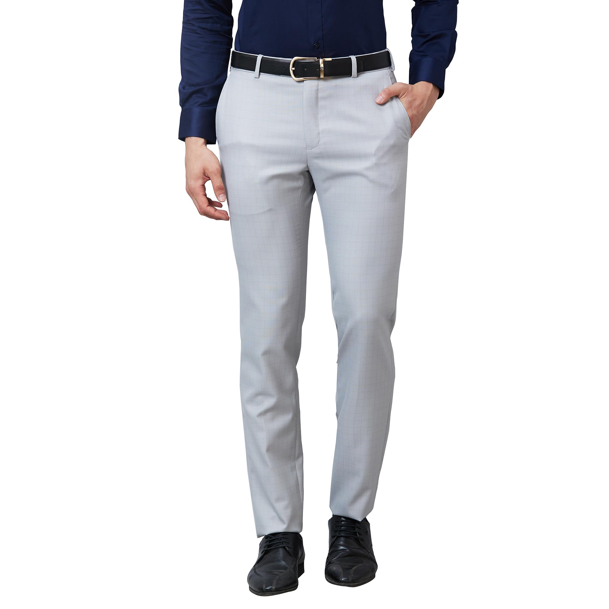 Men's Slim Fit Mid Rise Structure Pattern Poly Viscose Blend Pleatless Formal Trouser