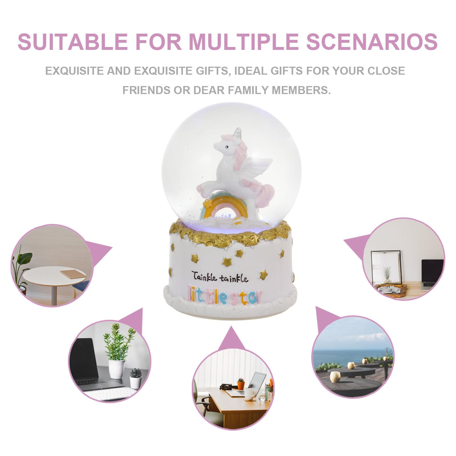 Cabilock Music Box Crystal Ball in Resina e Vetro per Decorazione | Uso in Studio e Casa, Luce Notturna, 3 Batterie Aa Non Incluse, Finitura Elegante e Lavorazione Curata