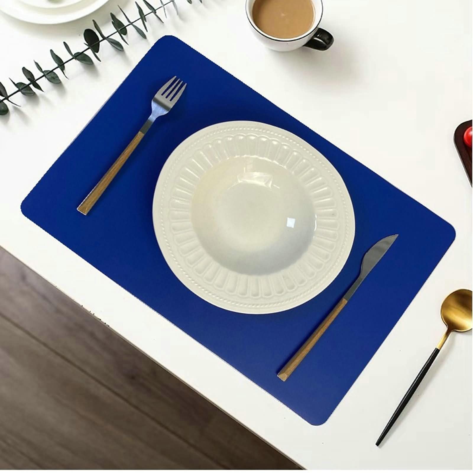 Manteles Individuales de Mesa de 8 PCS, 30 x 43 CM Azul Real Cuero Manteles Individuales, Rectángulo con Color Sólido