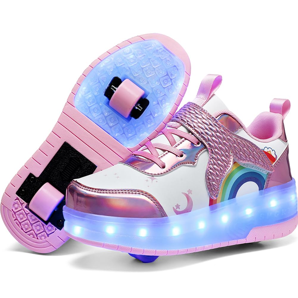 Nsasy Girls Boys Roller Shoes with LED Light Up Wheels Sneakers Kids Roller Skates Shoes for Kids for Children