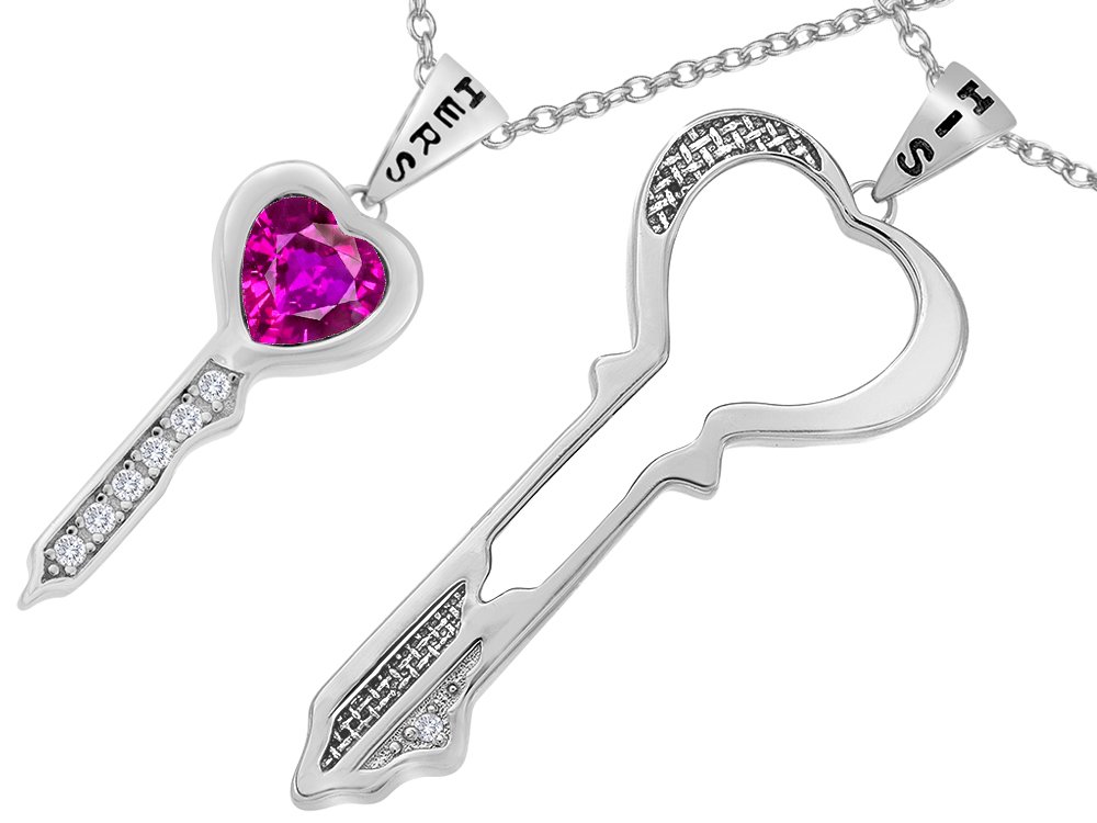 Star KSterling Silver His and Hers Key to my Heart Couple 2pcs Pendant Necklace