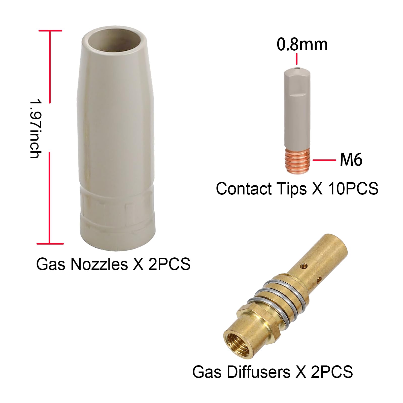 14Pcs 15Ak New Coating Protection Nozzle Set,Non-Stick Welding Slag Airless Gas Nozzle Tip Holder for Mig(0.8MM)