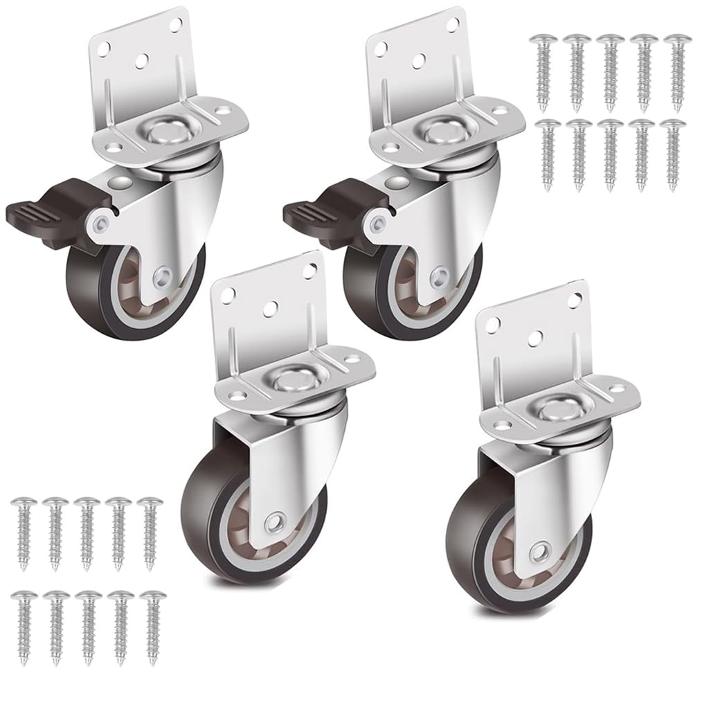 HASTHIP® L-Shaped Caster Wheels, 2 Inch L-Shaped Small Rubber Casters Set of 4, 360 Degree Plate Swivel Castors Wheel, Swivel Furniture Casters, Load 600 LBS