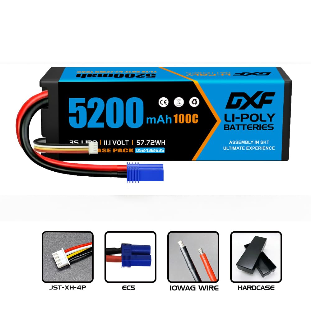 DXF 3S LiPo akumulator 11,1 V 100C 5200 mAh twarda bateria ze złączem Deans T do samochodów RC, samolotów RC, helikopterów RC, hobby RC (2 opakowania)