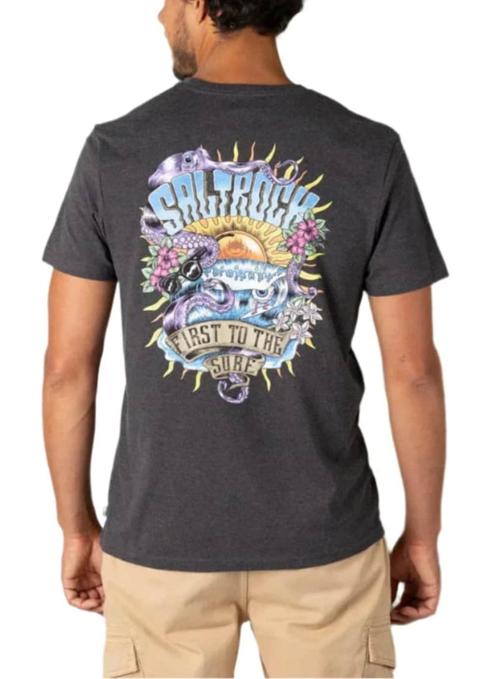 Saltrock Men's Dark Grey Octopus T-Shirt (Uk, Alpha, M, Regular, Regular)