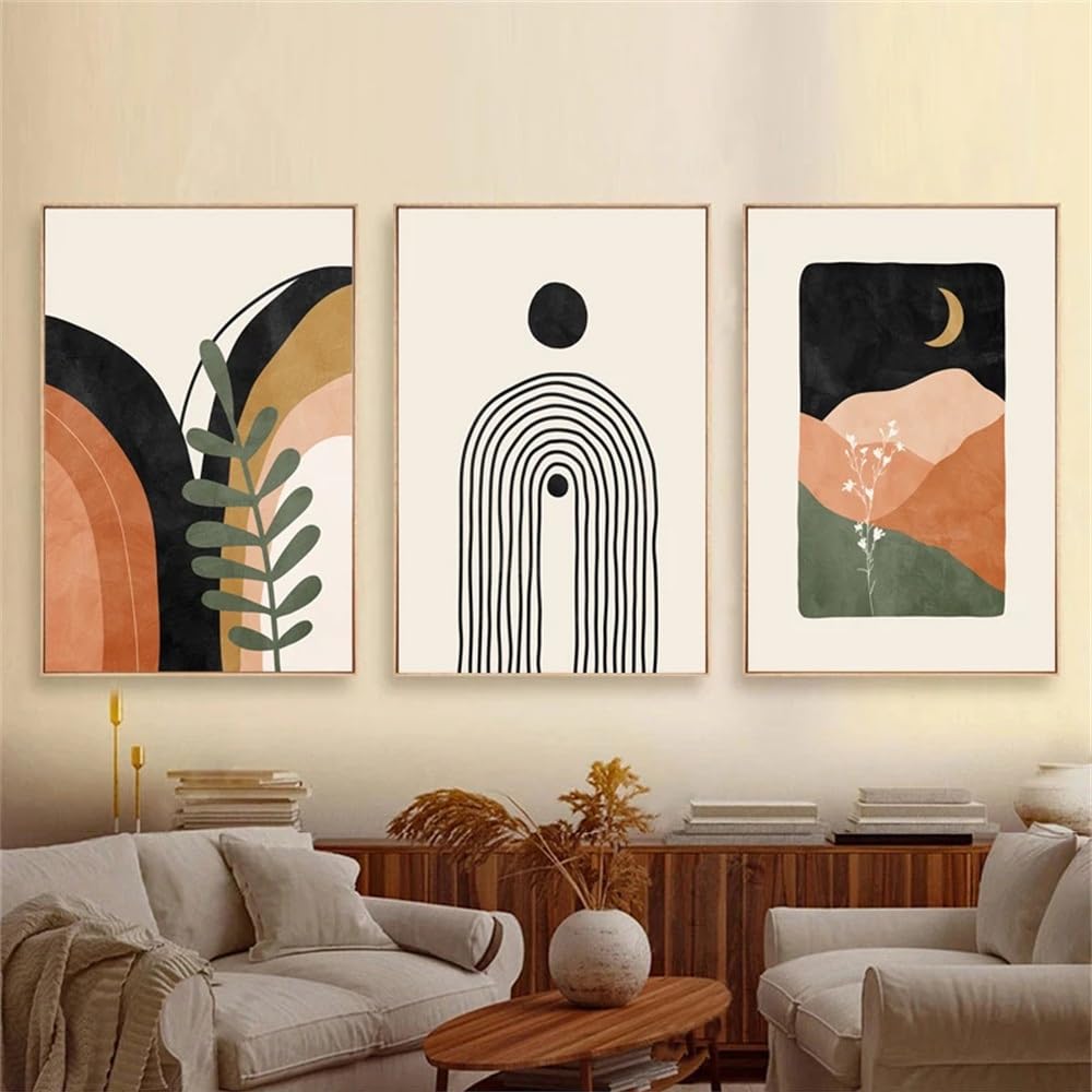 WUHBCZ Canvas Paints-Abstract Geometry Art Posters and Prints Arch Flower Canvas Painting Moon Boho Wall Pictures Artwork for Living Kitchen Office Room Decor-60 * 80cm/3PCS (No Frame)