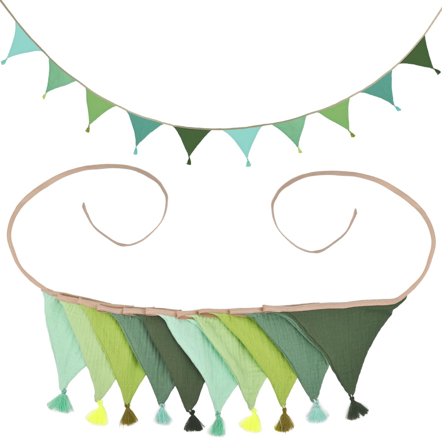 10Pcs Bunting, Fabric Bunting for Nursery 3.15M Bunting Fabric for Garden Wedding Baby Shower Girls Boys Birthday Bedroom Decoration (Tassel, Green)