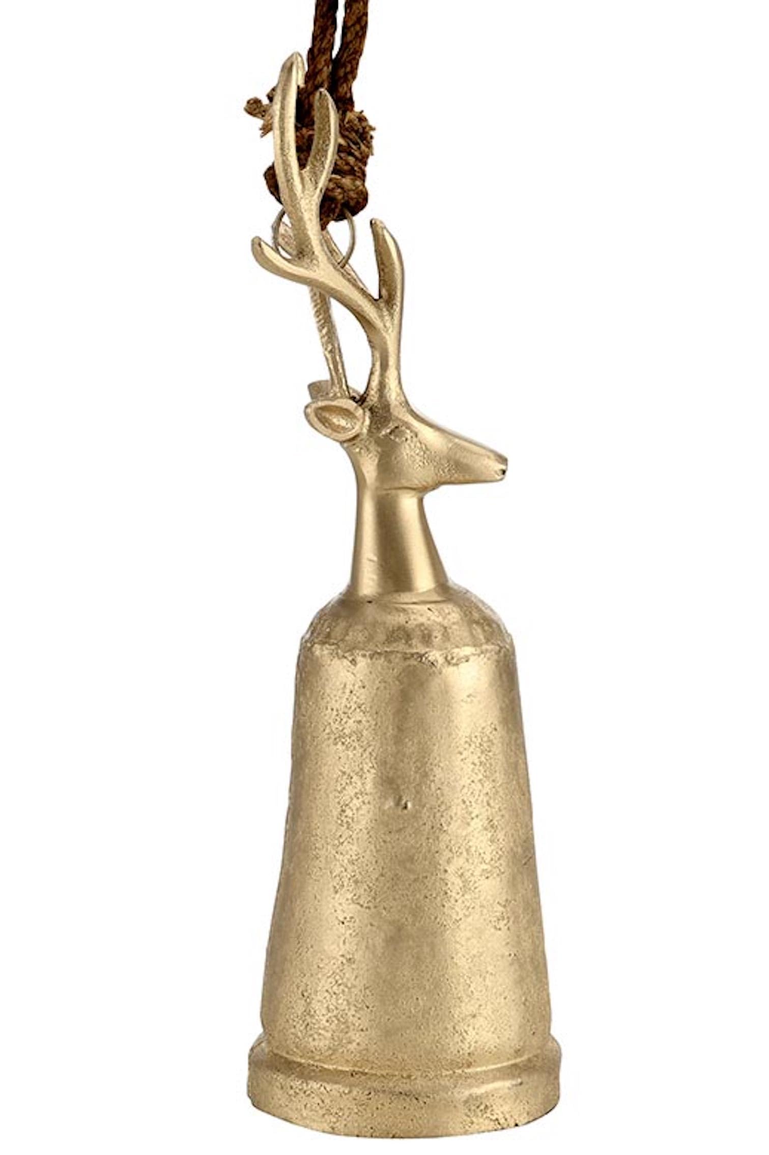 Santa Barbara Design Studio Champagne Platinum Decorative Bell Metal Reindeer Bell, Medium, 12" Tall