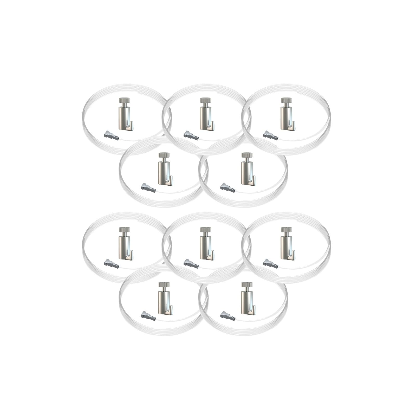 Arti Teq - Lot de 10 Kits de Fixation Câble Perlon Twister 150 cm avec Crochet Autobloquant Classic - Supporte jusqu'à 15 kg - Compatible avec Cimaises Artiteq - Transparent