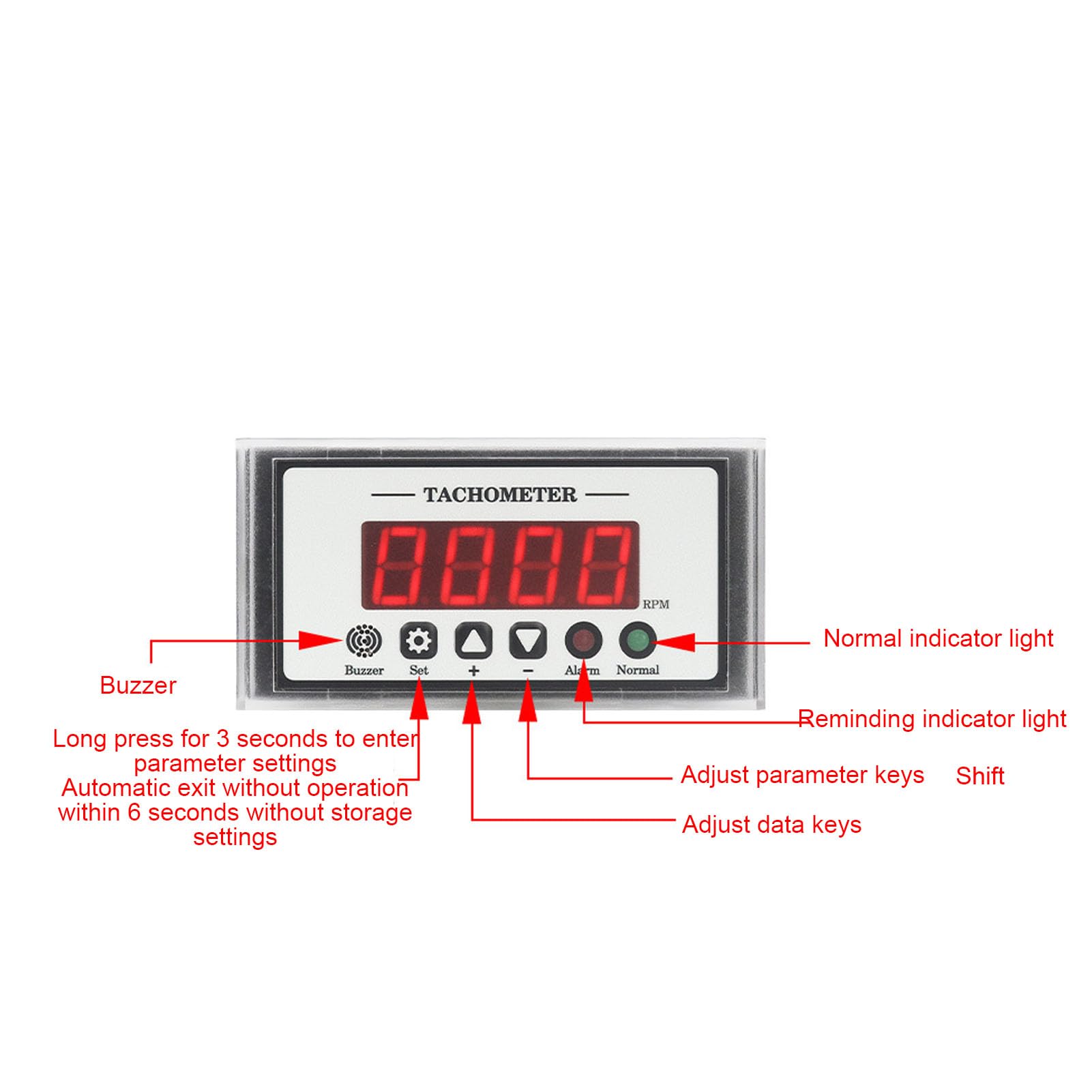 Fafeicy Digitaler LED-Drehzahlmesser, Drehzahlmesser, Parametereinstellungen für Drehmaschinen-Fördermotor, NPN-Sensor, 110–230 V AC