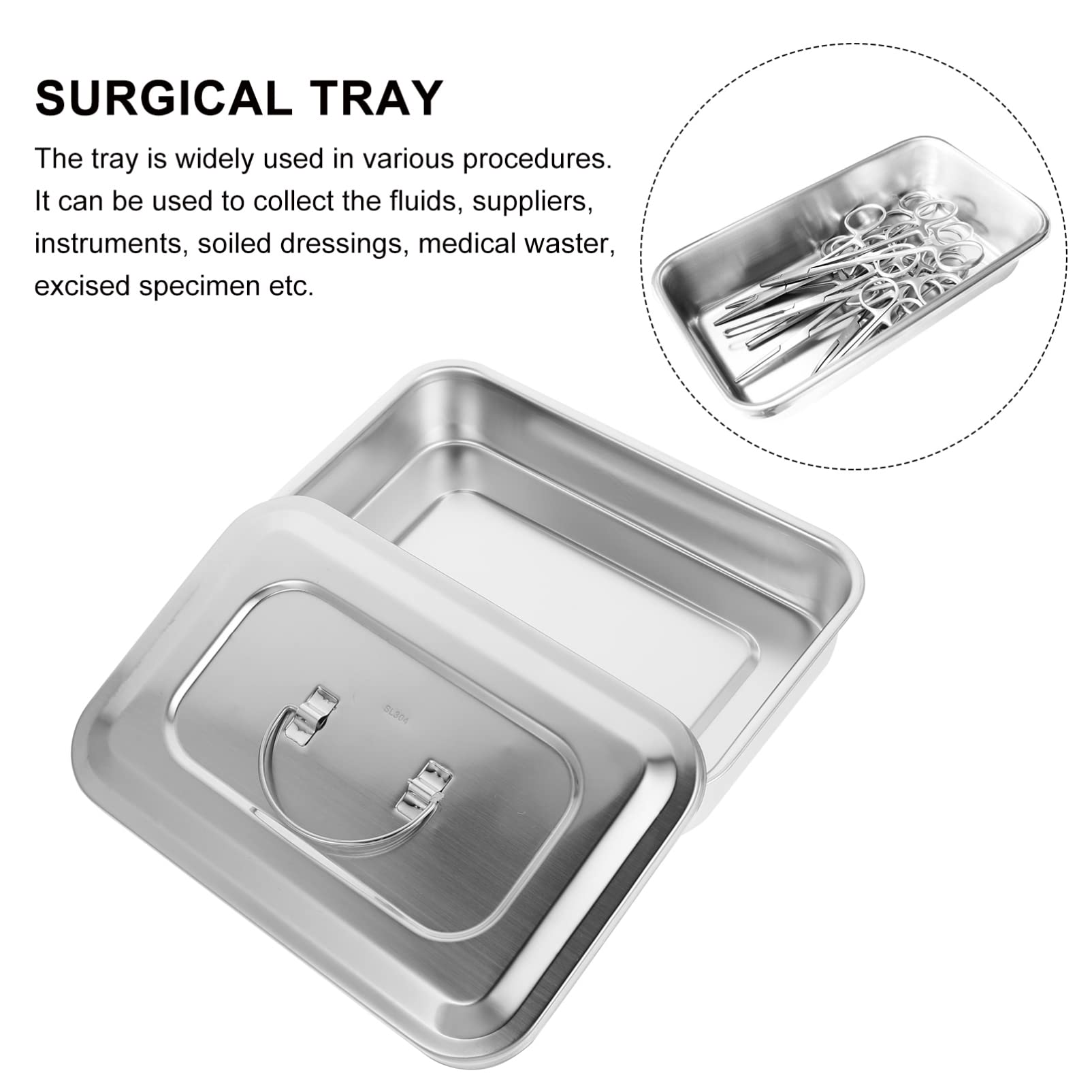 iplusmile Bandeja De Acero Inoxidable con Tapa Organizador De Instrumentos Médicos Dentales Y Laboratorio 9.64X6.49X1.96In Reutilizable para Esterilización Y Almacenamiento Seguro