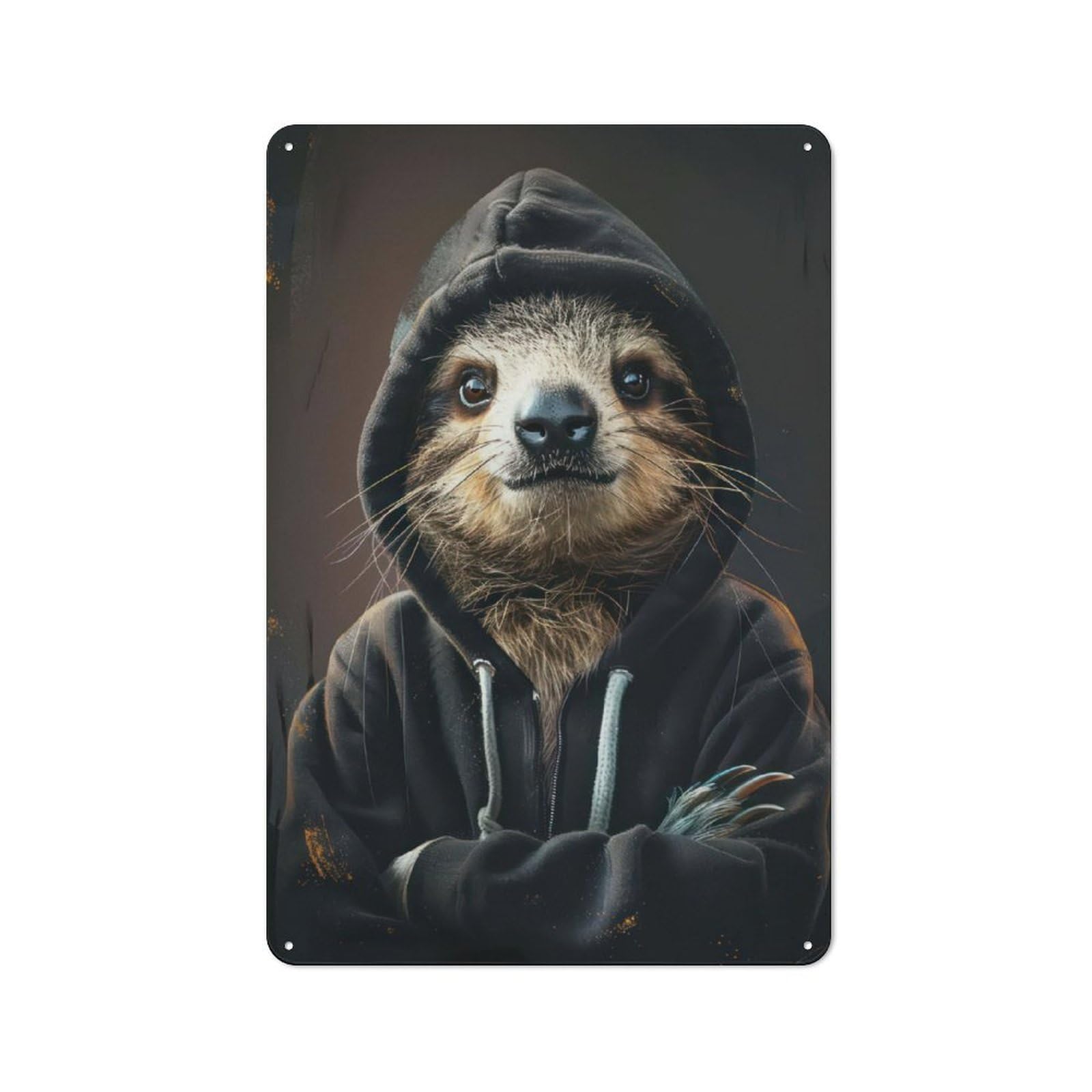Junmoney Hoodie Sloth Tin Sign 30X20cm For Workshop Wall, Rustic Wall Decor, Suited To Workshop Decor Fans