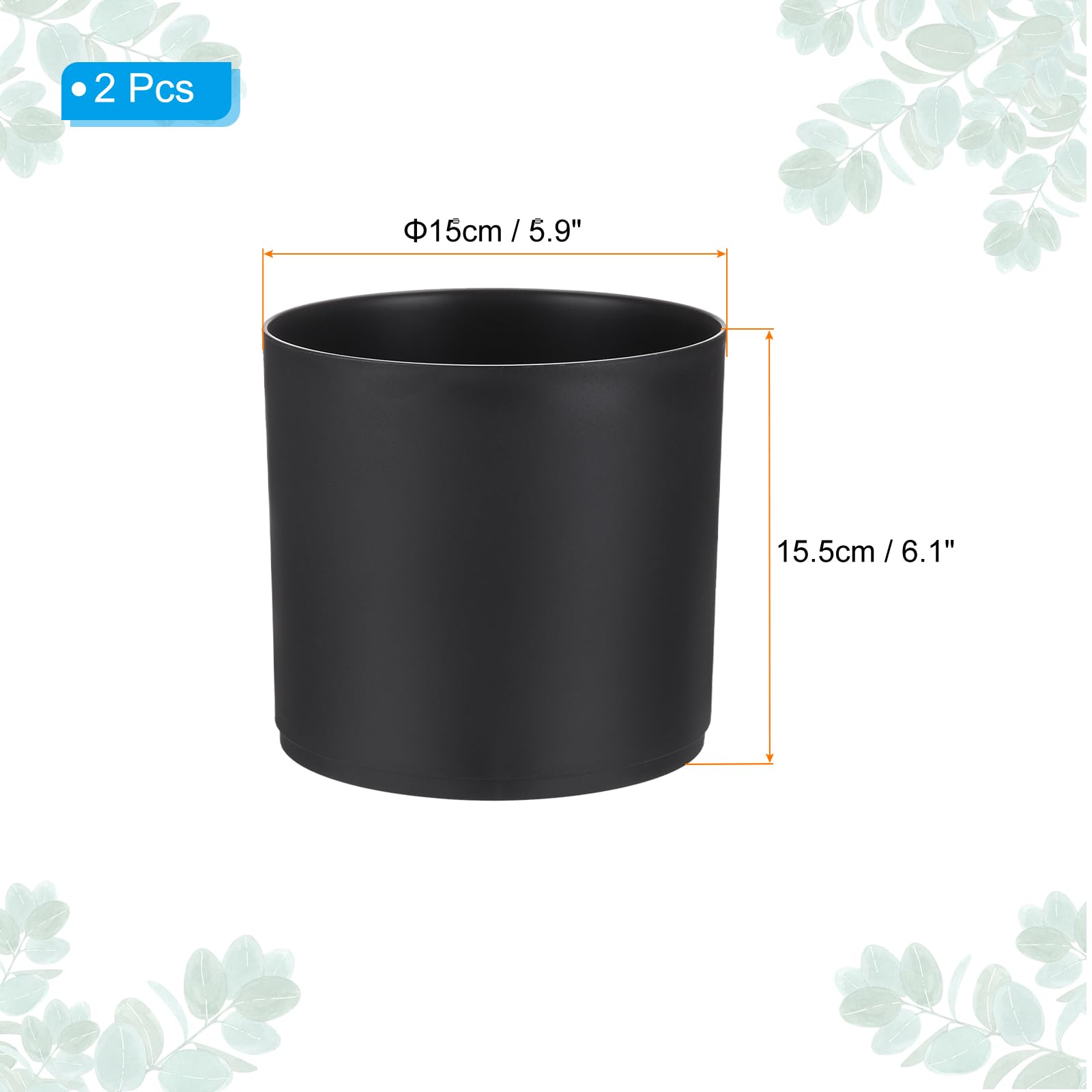 PATIKIL Lot de 2 petits pots de fleurs en plastique avec trous de drainage et soucoupe pour décoration d'intérieur et d'intérieur Noir 15 cm