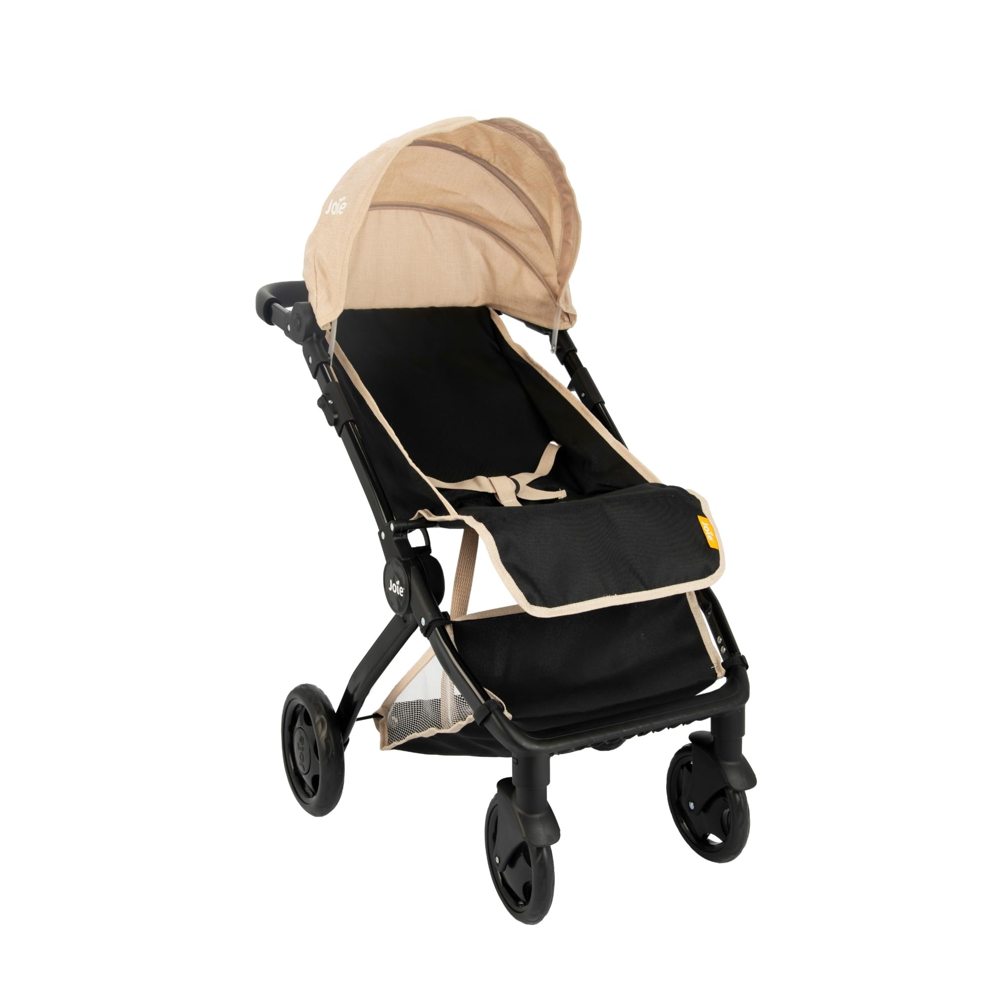 Joie Junior Pact Dolls Pram | Stone & Black Childrens Toy Pram, Compact Fold-Over Design with Carry Handle dolls Pushchair, Adjustable Handle Height, Soft Foam Grips, Under Seat Storage | 3+