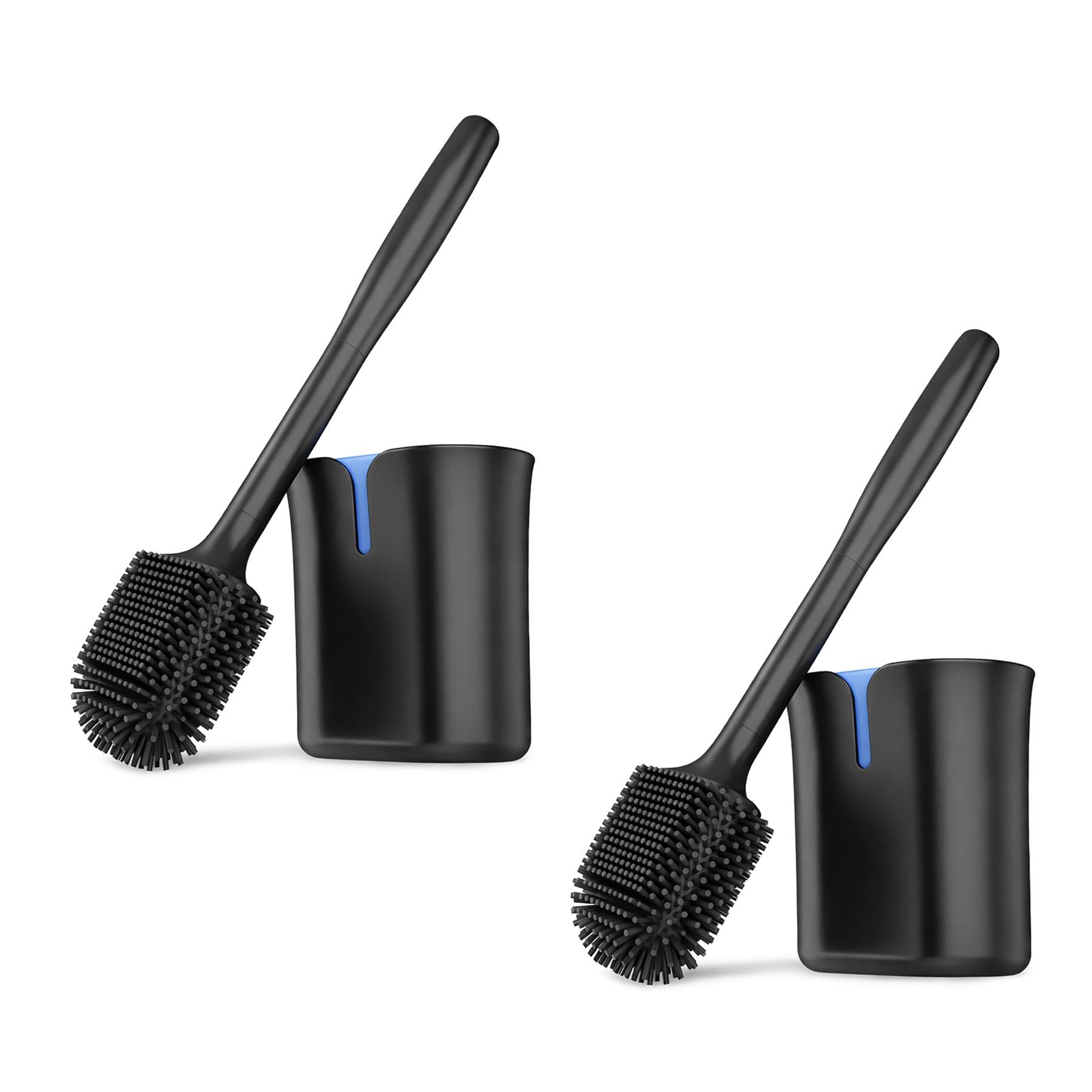 Innoteck Black & Blue Premium Silicone Toilet Brush And Holder Set (2 Pack) - Flexible Tpr Bristles For Deep Cleaning - Non-Scratch 360° Wall Mounted Or Freestanding Brush With Quick Drying Base (Black & Blue)