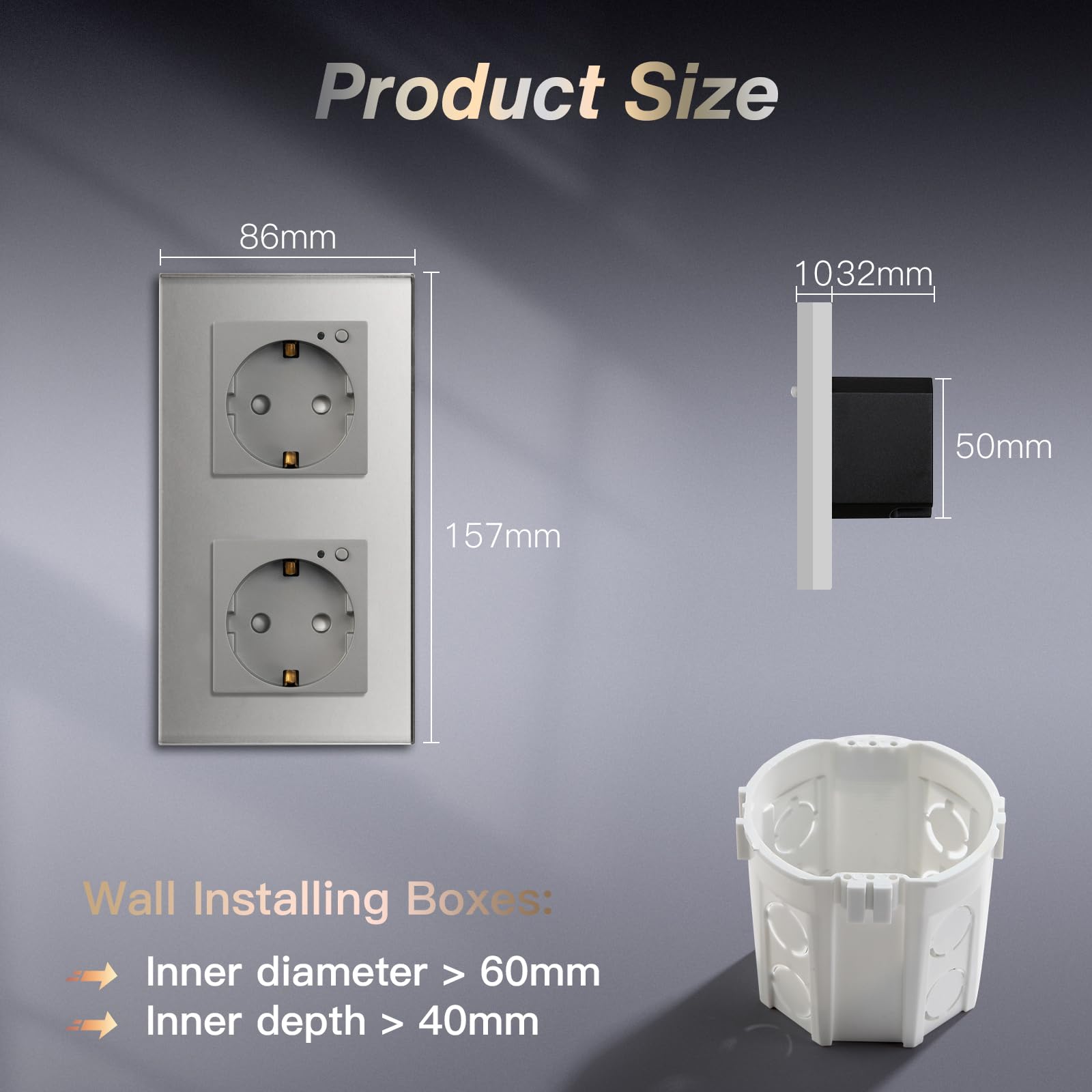 BSEED Schuko WiFi podwójne gniazdko podtynkowe z monitorowaniem energii, 3 szt. 16 A Smart Alexa, sterowanie aplikacją, praca z Alexa/Google Home, pomiar zużycia prądu, harmonogram, timer, tylko 2,4 GHz, szare
