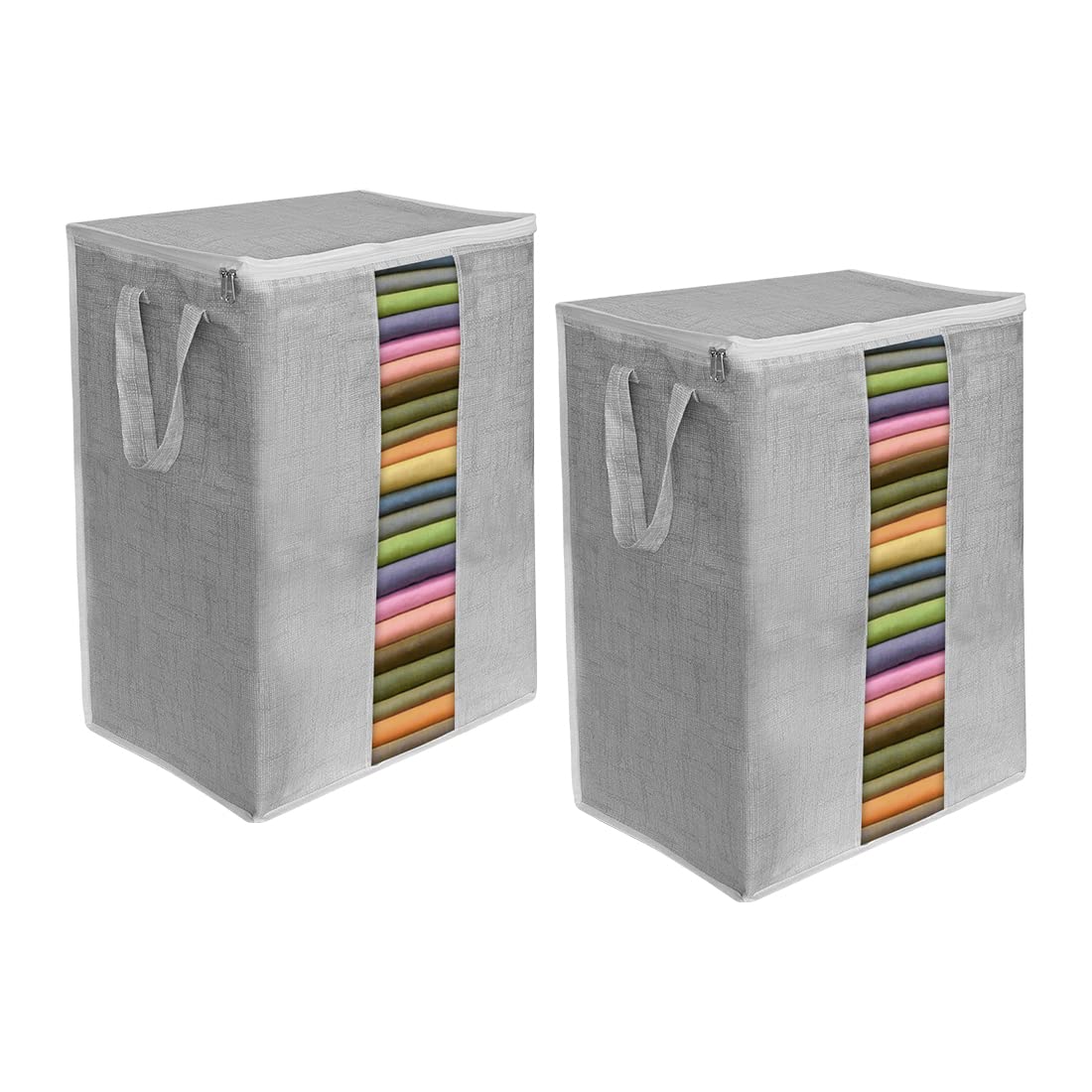 PrettyKrafts XXXL Saree Cover/sari organizer with handles and transparent front Extra Large Sari Cover (Set of 2) JuteGrey