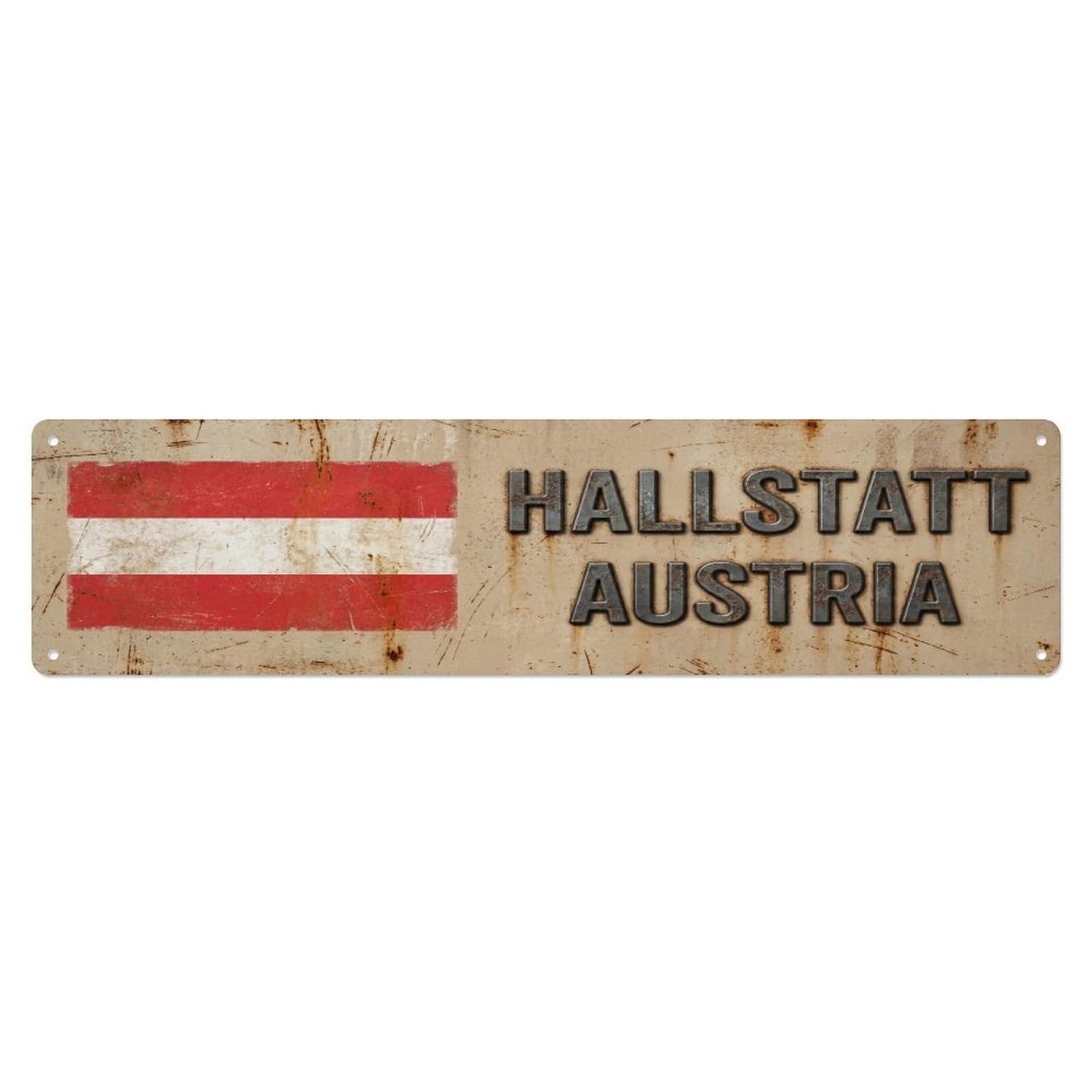Tgrcjimh Style Metal Tin Sign Vintage Hallstatt Austria Flag Decor Rustic Travel