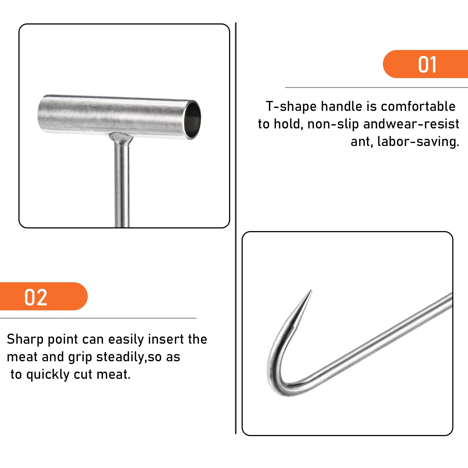 2PCS Ganchos de Carne para Carnicería, Gancho en Forma de T de Acero Inoxidable, Ganchos para Carne, para Carnicería, Restaurante, Cocina, Carnicero, Tocino, Salchichas de Barbacoa