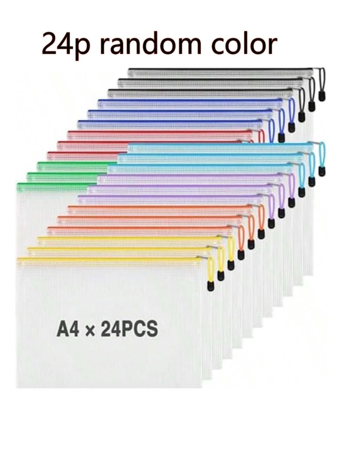 Lot de 24 pochettes à documents A4 en plastique avec fermeture éclair pour étudiants, papeterie, voyage, bureau, maison, rangement de documents