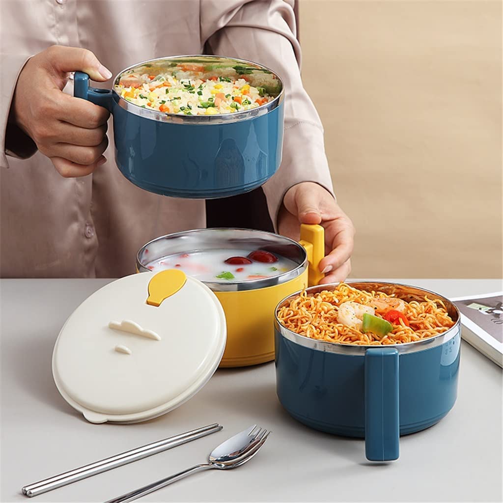 Bento Box Lunch Box, dwuwarstwowe pudełko na lunch z uchwytem Wewnętrzna miska ze stali nierdzewnej Miska Kuchnia Ramen Sałatka owocowa Przybory kuchenne (kolor: B, rozmiar: jak pokazuje zdjęcie) (Co