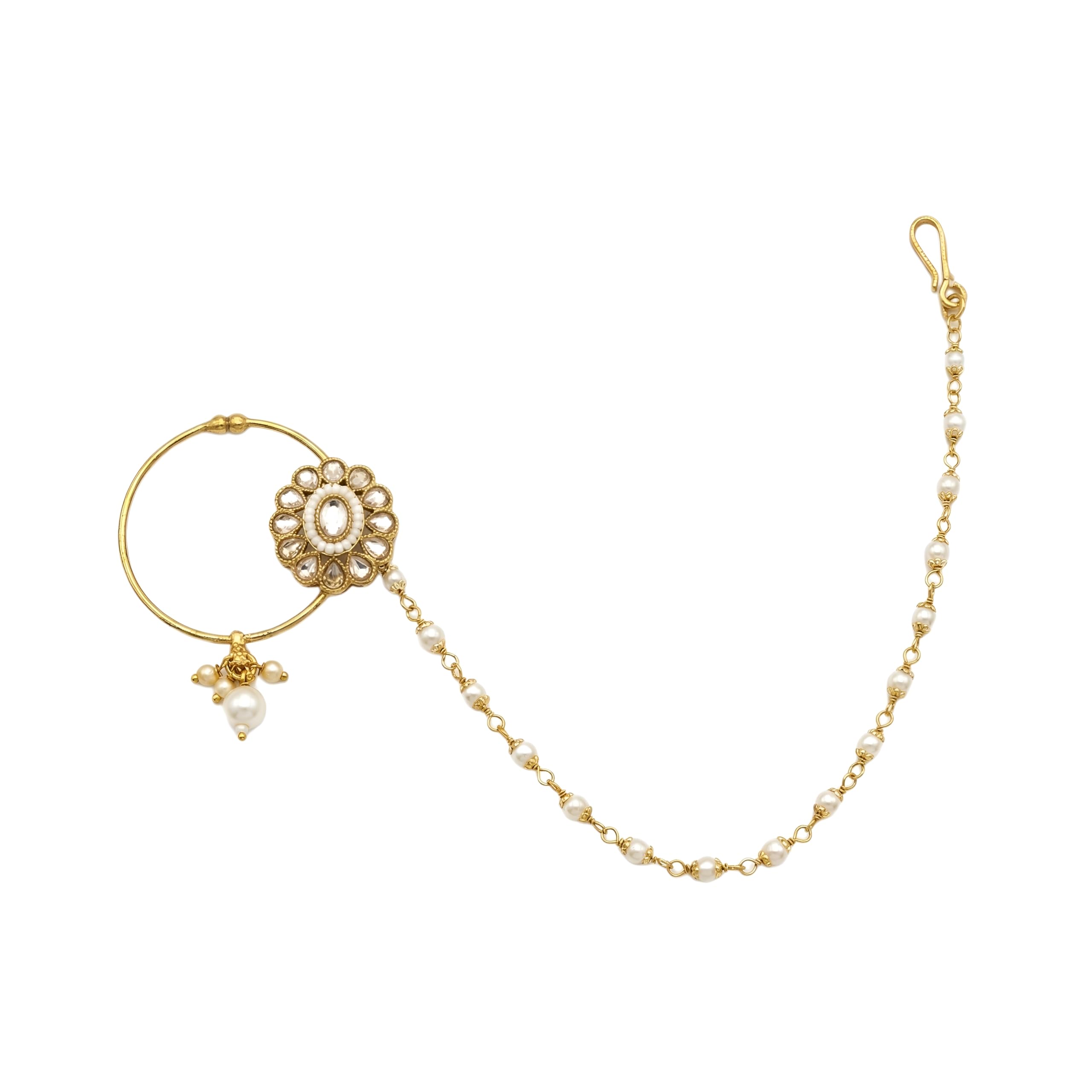 Minimal Reverse AD Nose Chain Nath for Women | Mahandi Polish Bridal Nath with Chain | Elegant Wedding Jewelry for Women and Girls-image-24