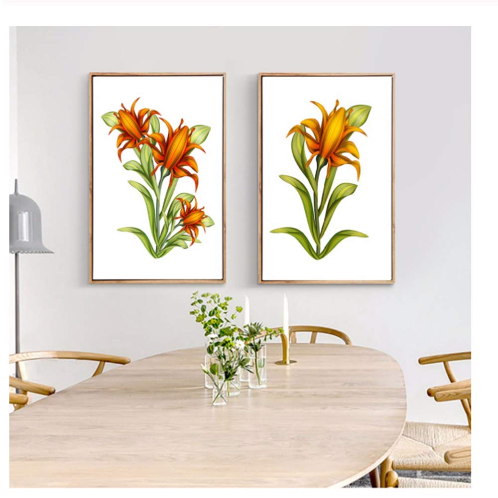 Imprimir Lienzo Pintura Flores Amarillas Carteles de Plantas y Cuadros nórdicos de Arte de Pared para decoración de Marco de Sala de Estar 60x80cm (23.6 "x31.5) x2 con Marco