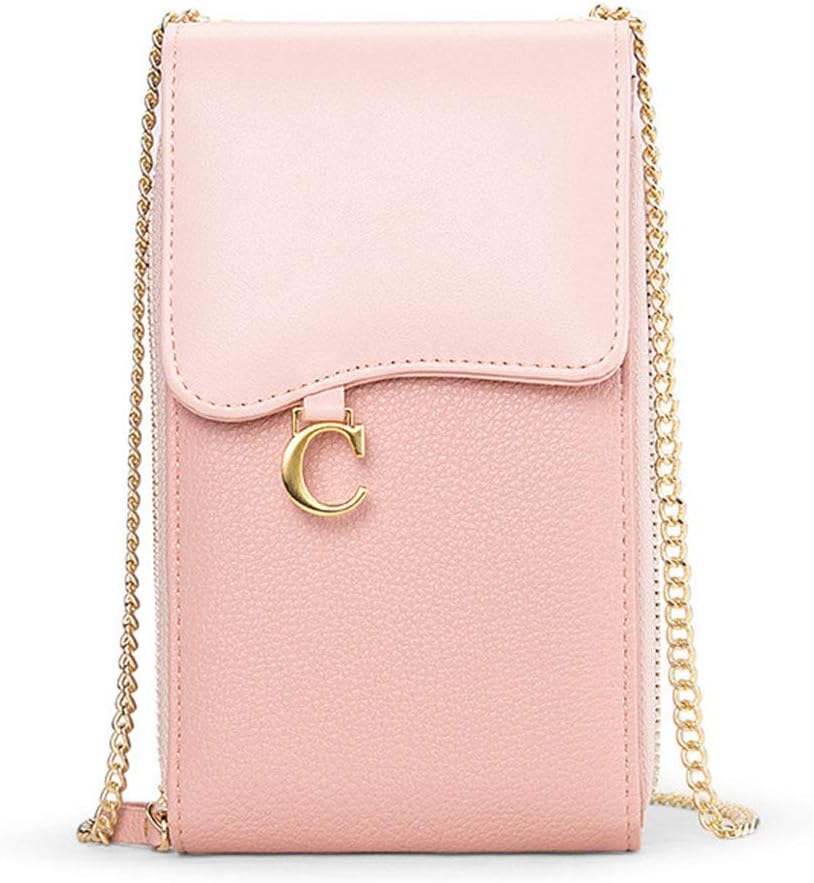 Mini Crossbody Phone Bag for Women, Big Card Holders, Small Cellphone Purse Wallet Three Layers Lightweight Leather Wallet with Strap Card Slots (Pink)