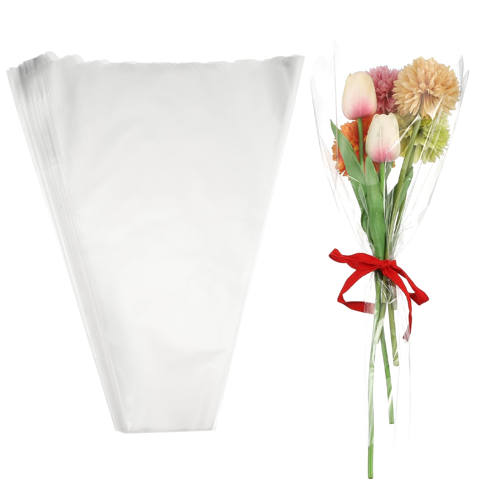 YELARXI Clear Flower Wrapping Bags, Transparent Flower Packaging Bag Waterproof Durable Bouquet Sleeves - Fitting for (Florists/Floral Arrangements Supplies), 13.8x3.9x19.7 Inch & 50Pcs
