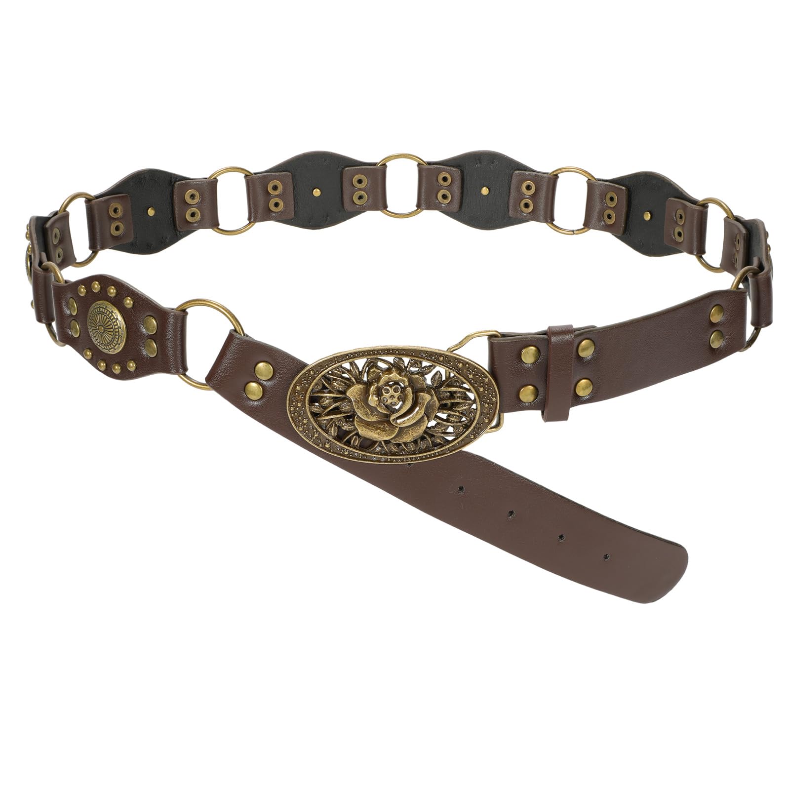 SUOSDEY Western Leather Belts for Women Vintage Cowgirl Coowboy Studded Rivets Belt for Jeans Dress