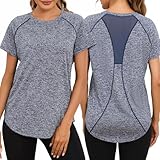 Camisetas técnicas trekking mujer 9 Wayleb Camiseta Deportiva Mujer Manga Corta Holgada de Secado Rápido Camisetas de Malla Mujer Yoga Fitness Top Ropa Deportiva Entrenamiento Atlético