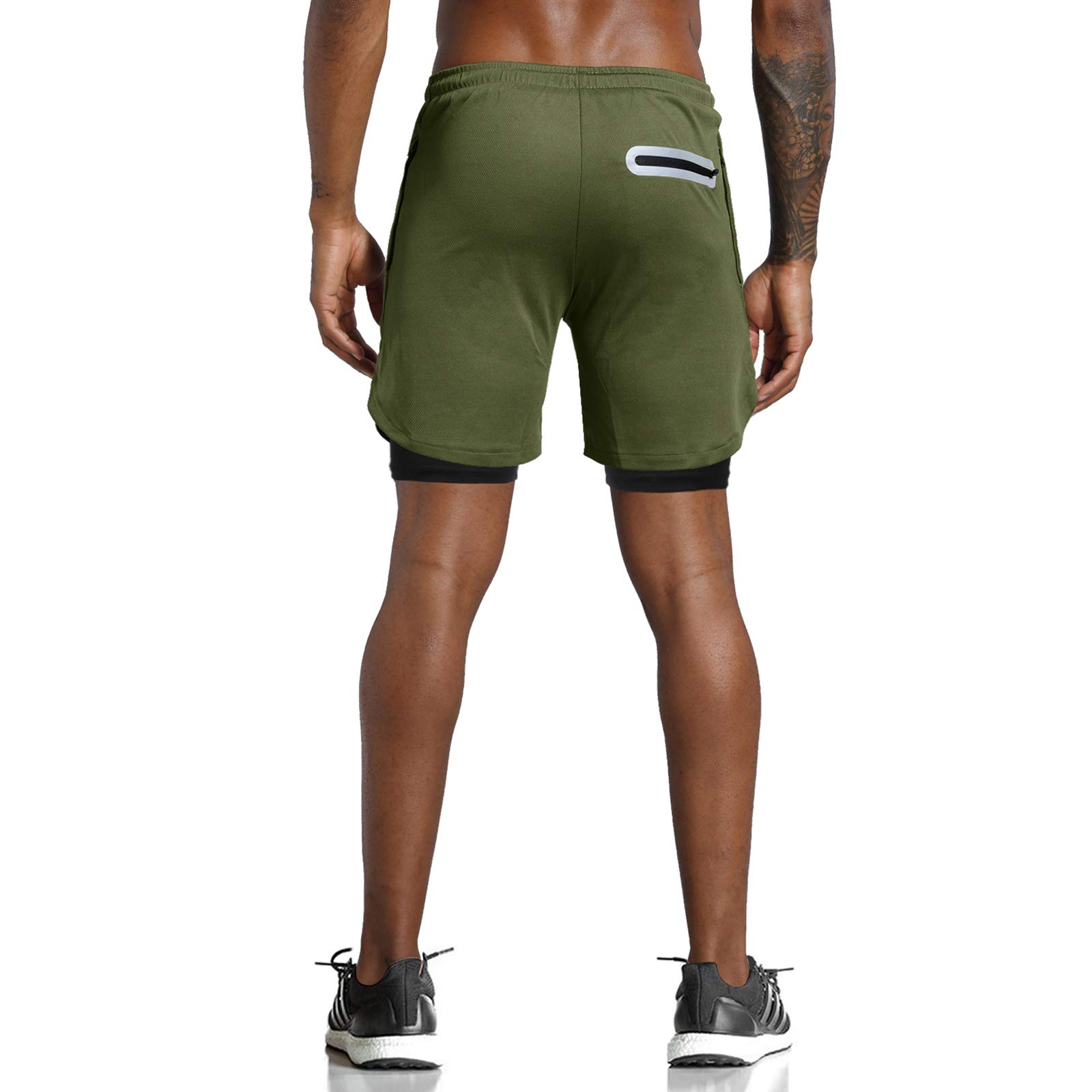 Leidowei Short d'entraînement 2 en 1 léger pour homme avec poches zippées 17,8 cm