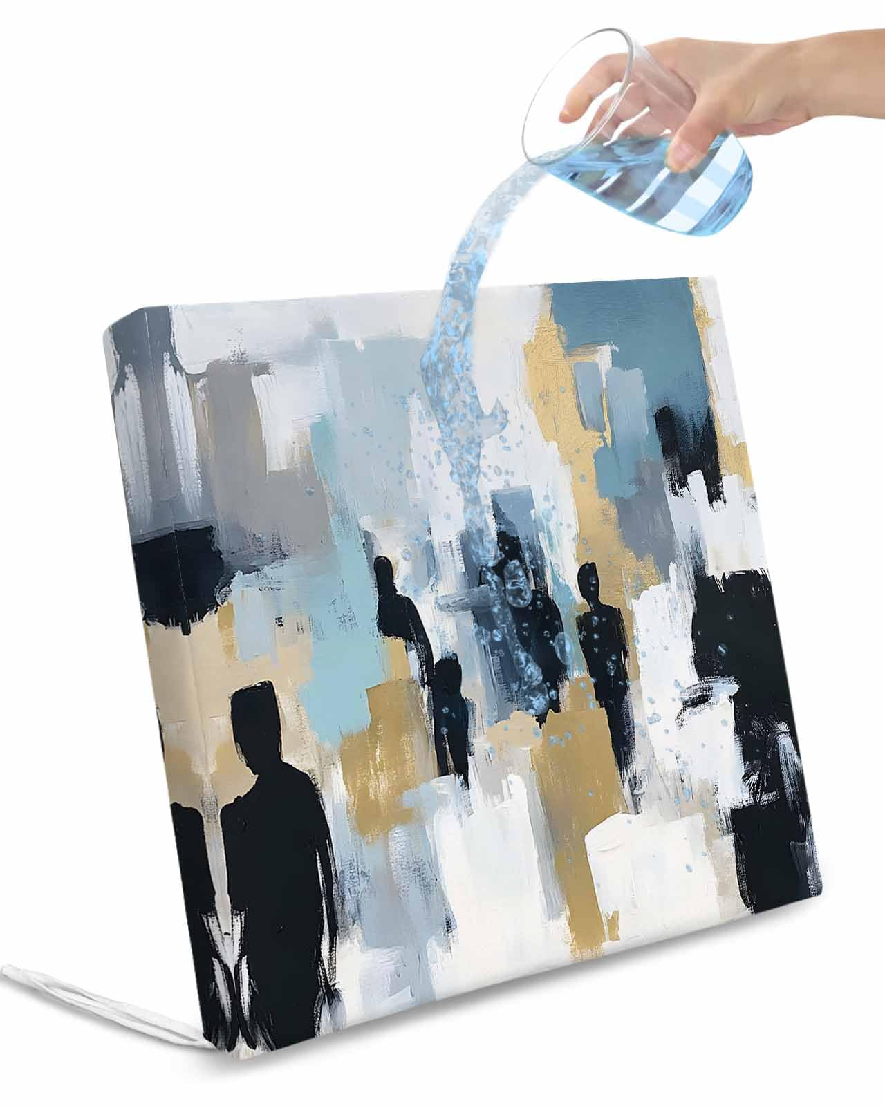 2 Pack Abstract Black Gold Waterproof Cushion Covers with Ties, Outdoor Patio Chaise Lounge Chair Seat Cushion Slip Covers Replacement(Only Cover) Modern Oil Painting Art 20