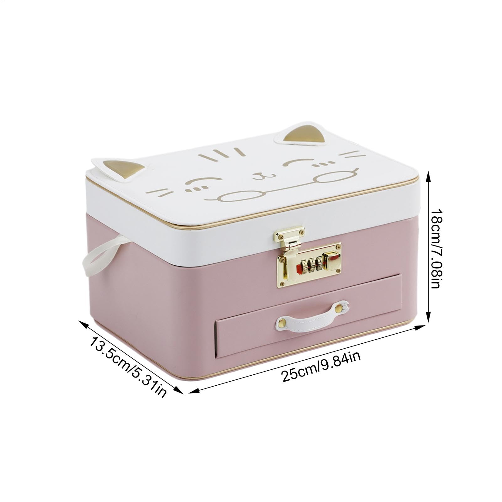 Verschließbare Schmuckschatulle, süße Katzen-Schmuckschatulle, abschließbare Aufbewahrungsbox für Ohrringe, Ringe, Halsketten, Armbanduhr für Frauen, Mädchen und Mütter, 25 x 18 x 13,5 cm