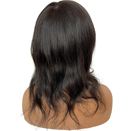 Miniatura 4 de Toppers de cabello humano real de 12 pulgadas para mujer, densidad media, base de poliuretano completo, extensiones de cabello (color negro 1B)