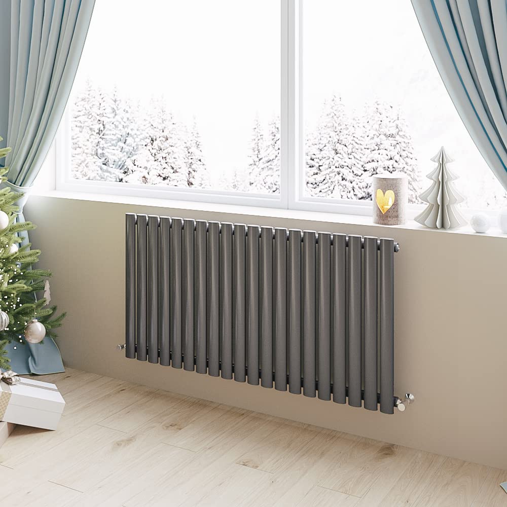 Huiyang Anthracite Horizontal Radiator Oval Column Designer Central Heating Rad 600X1180mm Single