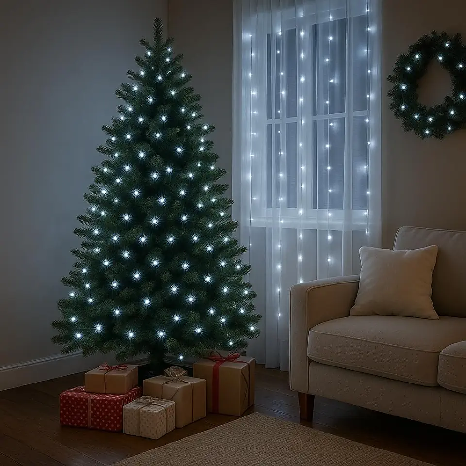 Pisca Pisca LED Branco Frio 100 lâmpadas 9m 127V Fio Transparente – 8 Funções para Decoração Interna e Externa