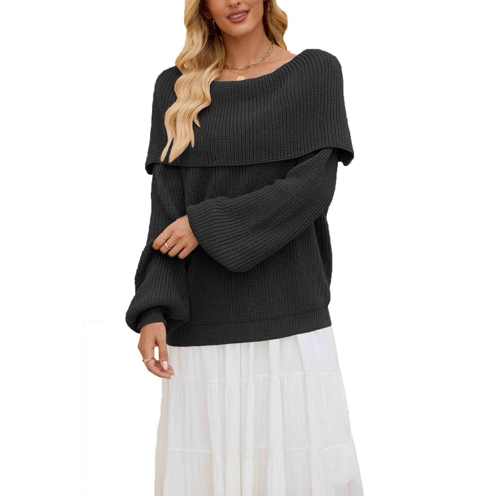 Womans Oversized Sweaters Loose Fit Long Sleeve Pullover Crew Neck Knit Sweater Casual Boat Neck Tops Fall Clothes