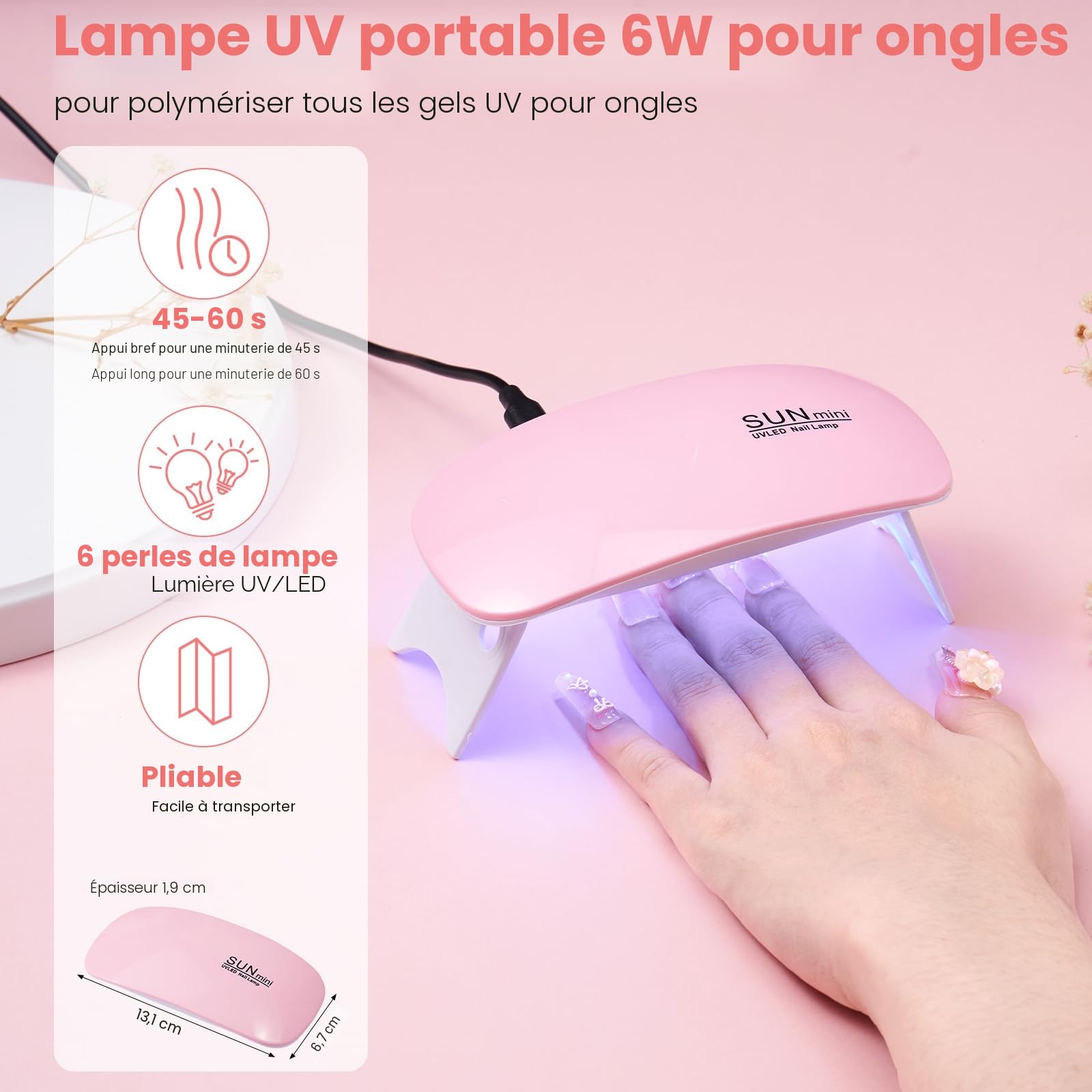Deciniee Acrylique Kit Ongles Pour Débutants–Faux Ongles/Poudre Acrylique/Lampe UV/Main D'Entrainement Manucure-Idéal Pour DIY Nail Art-Kit Avec Outils Complet Dans Un Sac De Stockage Rose