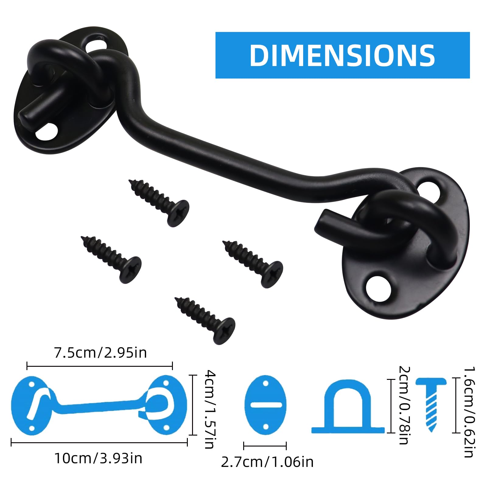 BOQIIKAR 2 Pack Cabin Hook Eye Door Latch, Stainless Steel 14 Inch Gate Cabinet Latches with Mounting Screws - Image 3