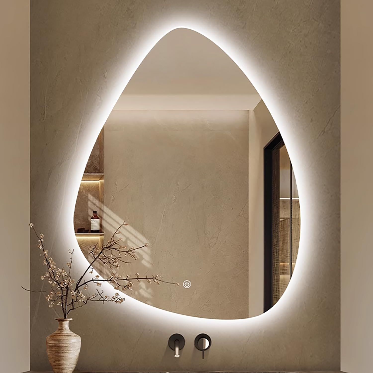 SXFSDOU 75x100cm LED Bathroom Mirror Asymmetl Vanity with 3 Color Temperature Large Fog-Free Touch Control Modern Irregular Design (60x80cm 24"x32")